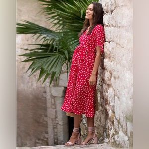 Seraphine Red Midi Wrap Maternity Dress